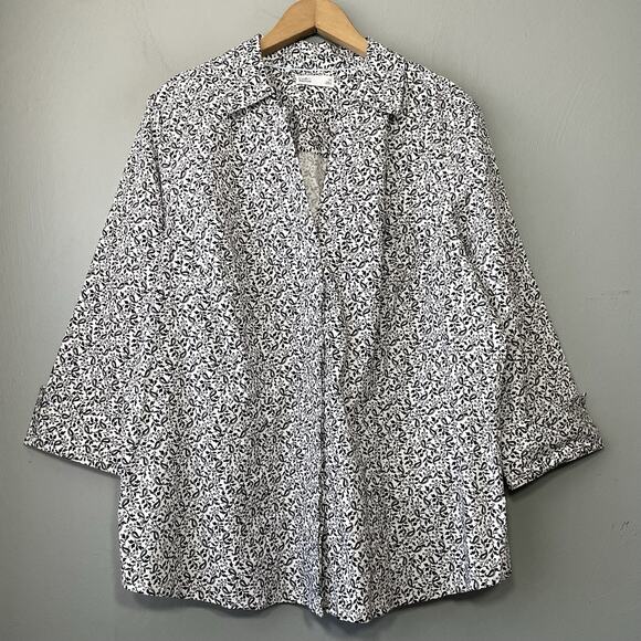 Croft & Barrow Button Up Shirt Plus Size 1X Black White Paisley Preppy Career - Picture 2 of 14